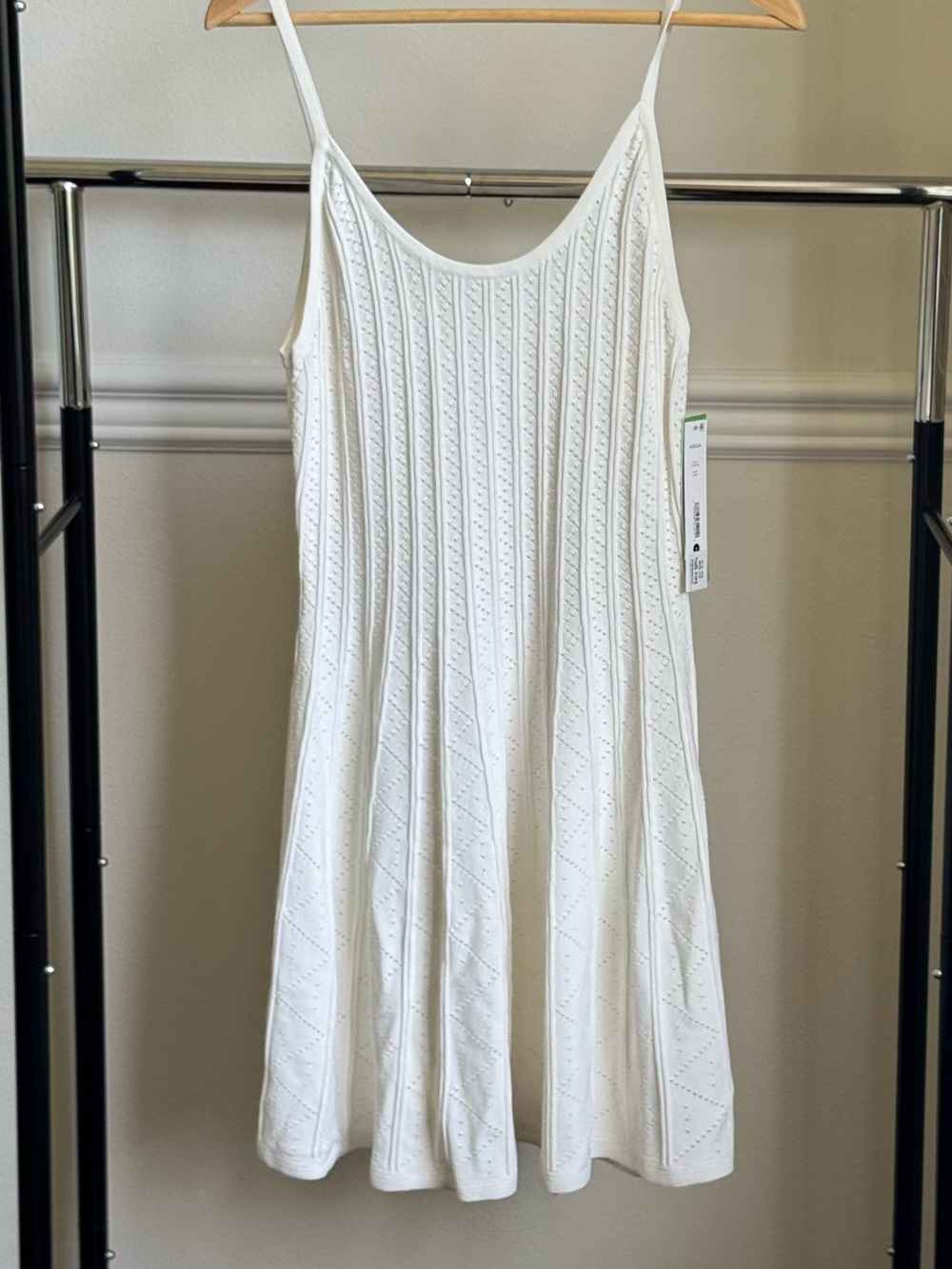 AQUA X Venus Williams Pointelle Fit and Flare Dress Medium Ivory NWT